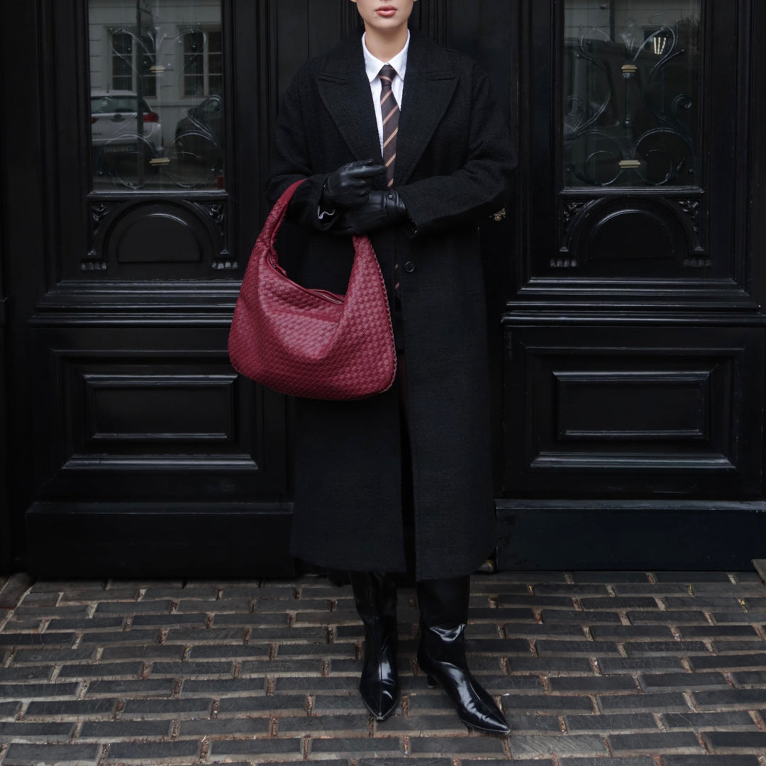Woven Oversized Shoulder Bag in Burgundy