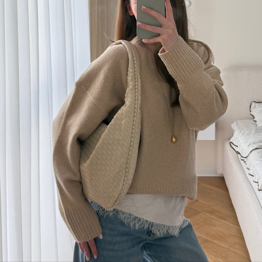 Woven Oversized Shoulder Bag in Sand