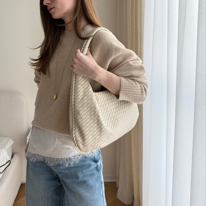 Woven Oversized Shoulder Bag in Sand