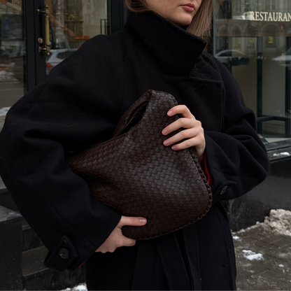 Woven Oversized Shoulder Bag in Dark Brown