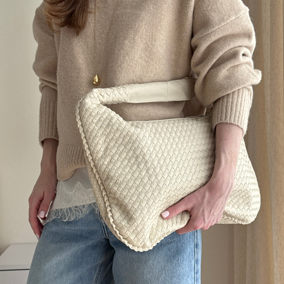 Woven Oversized Shoulder Bag in Sand