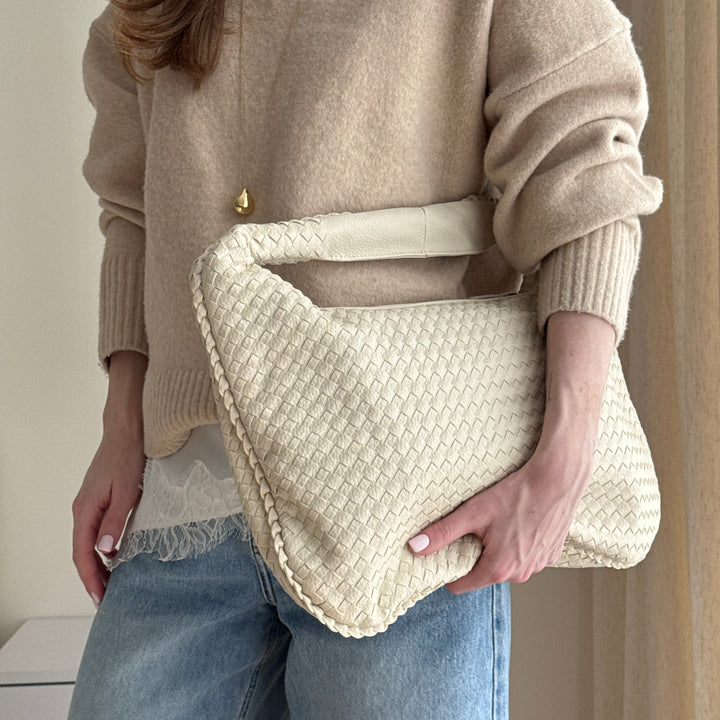 Woven Oversized Shoulder Bag in Sand