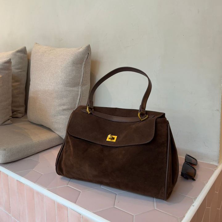 Ciara Faux Suede Top Handle Bag in Brown
