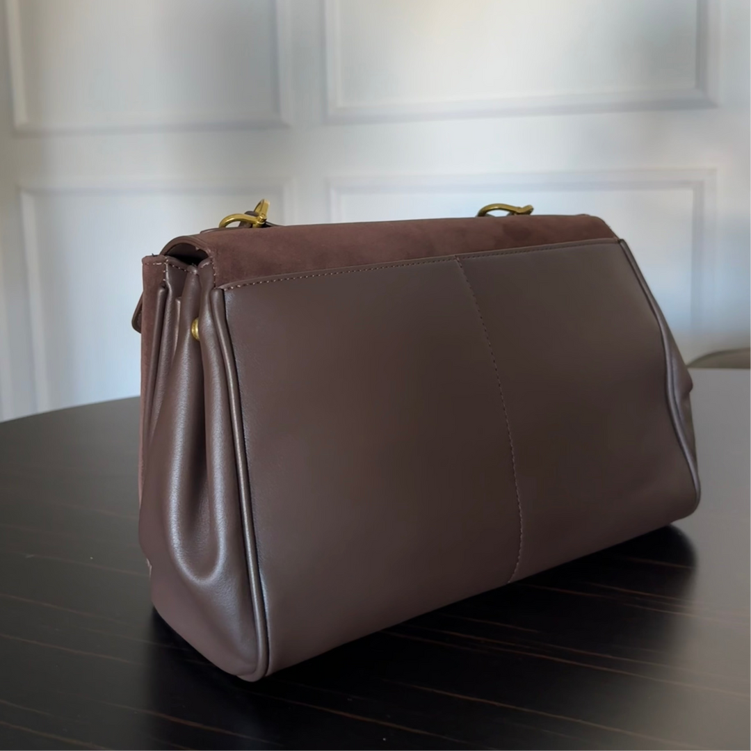 Ciara Faux Suede Satchel Top Handle in Brown