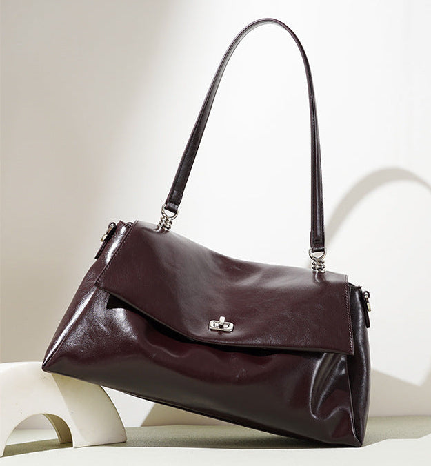 Nola Vegan Leather Flap Shoulder Bag in Aubergine