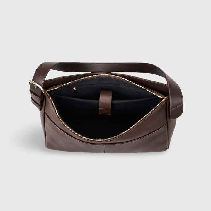Rhea Oversized Faux Suede Shoulder Bag in Taupe