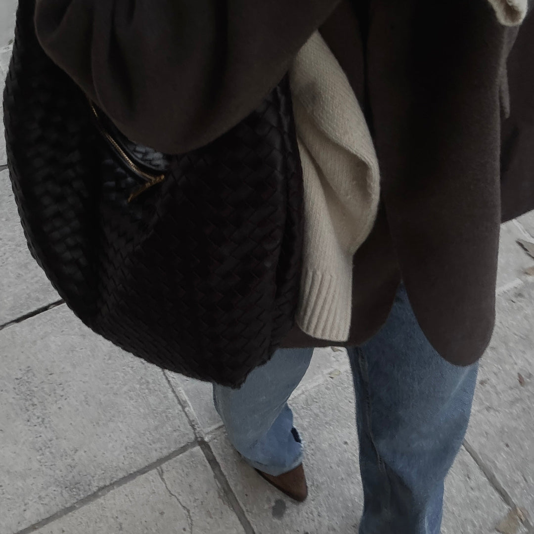 Hailey Woven Hobo Bag in Dark Brown