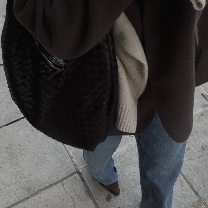 Hailey Woven Hobo Bag in Dark Brown