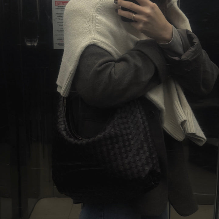 Hailey Woven Hobo Bag in Dark Brown