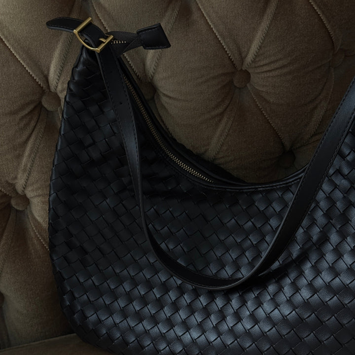 Hailey Woven Hobo Bag in Dark Brown