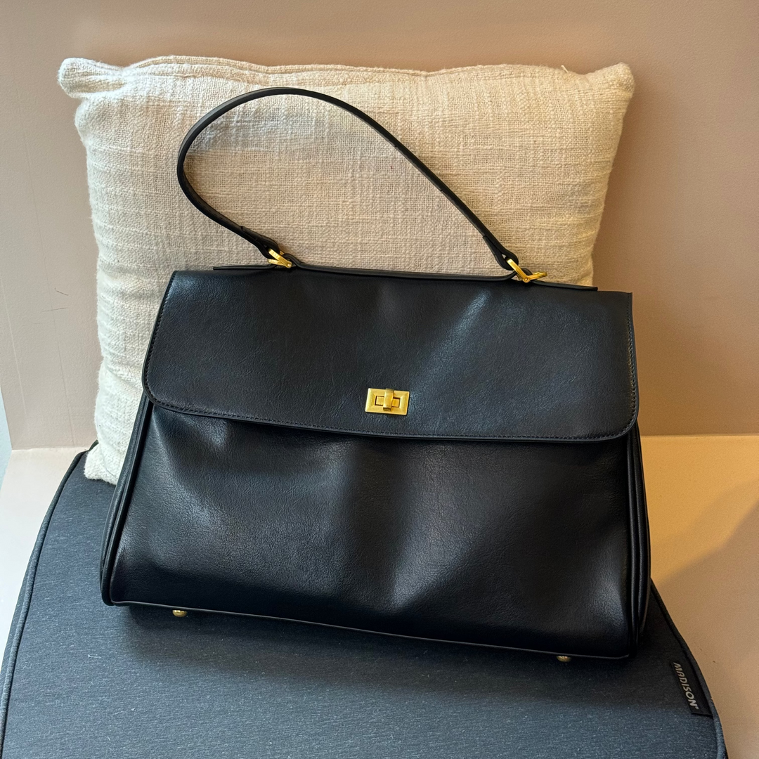 Ciara Essential Vegan Leather Top Handle Bag in Black