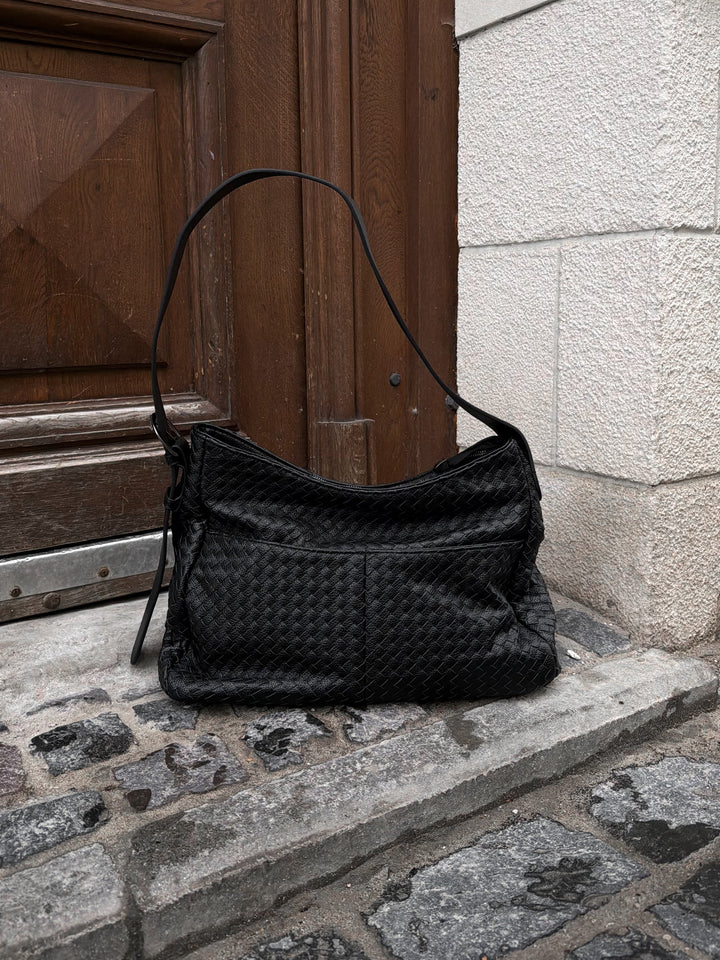 Rhea Oversized Woven Shoulder Bag in Navy