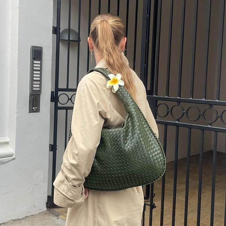 Woven Oversized Shoulder Bag in Green