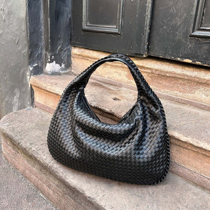 Woven Oversized Shoulder Bag in Black