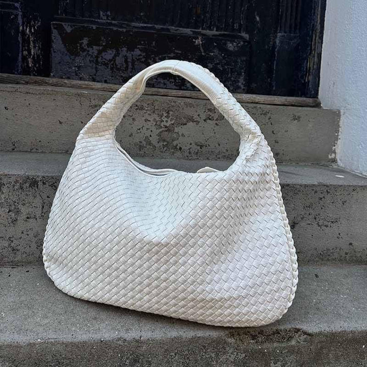 Woven Oversized Shoulder Bag in Cream