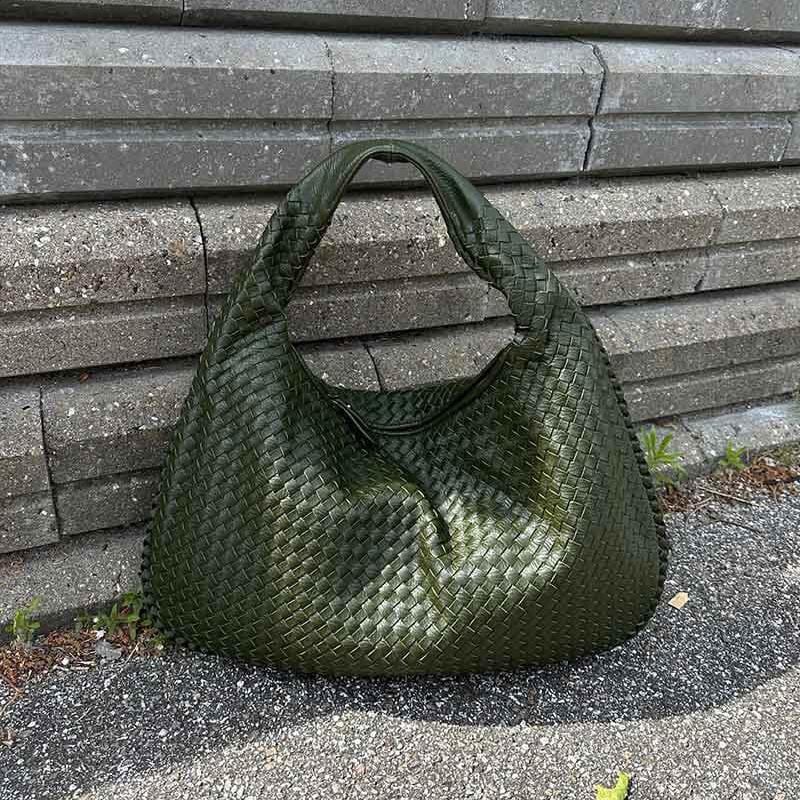 Woven Oversized Shoulder Bag in Green