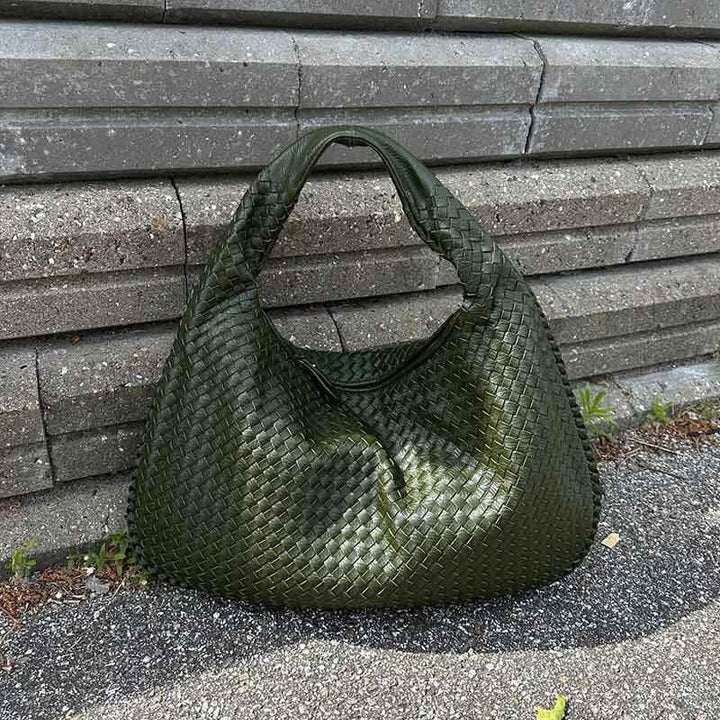 Woven Oversized Shoulder Bag in Green