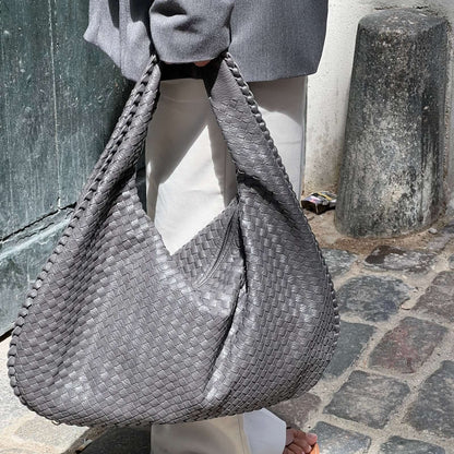 Woven Oversized Shoulder Bag in Grey