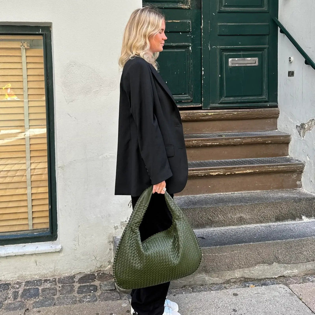 Woven Oversized Shoulder Bag in Green