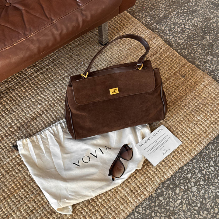 Ciara Faux Suede Top Handle Bag in Brown