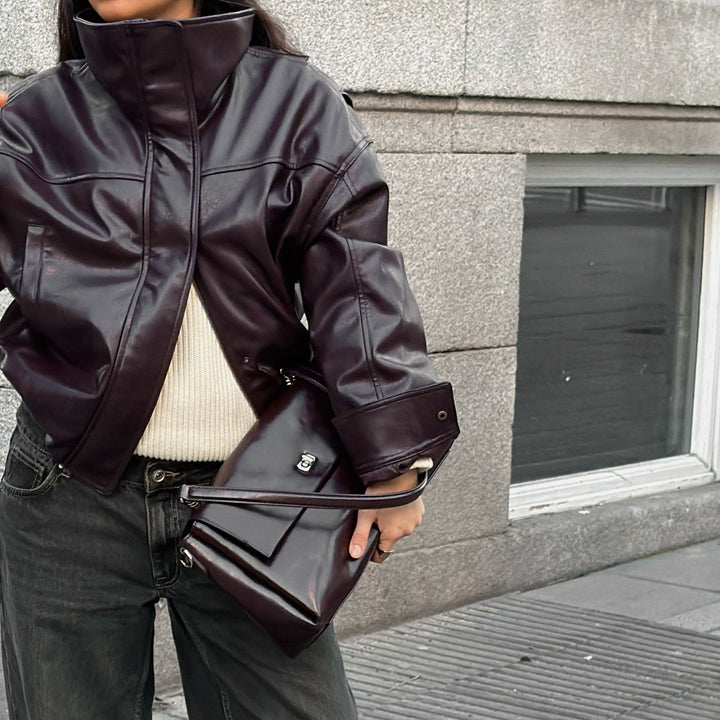 Nola Vegan Leather Flap Shoulder Bag in Aubergine