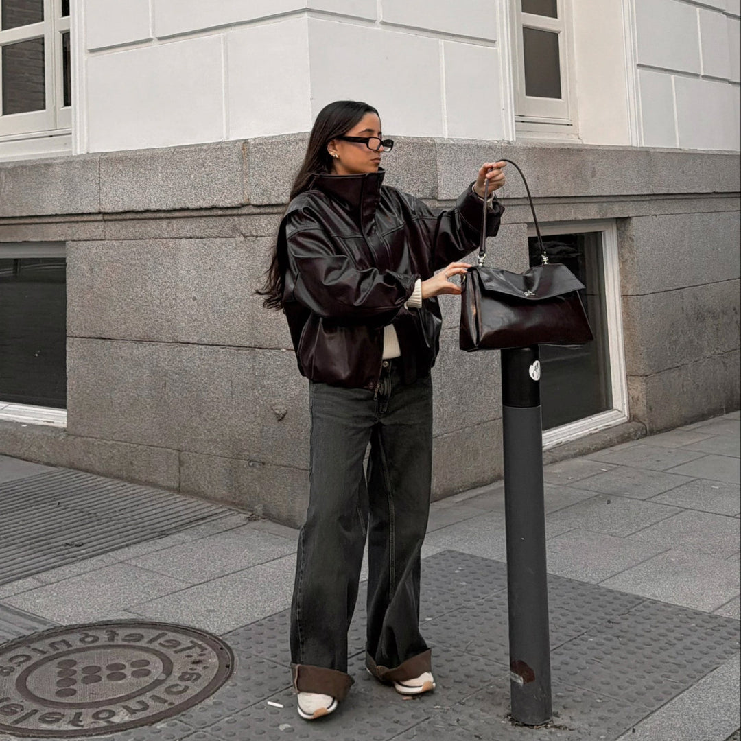 Nola Vegan Leather Flap Shoulder Bag in Aubergine