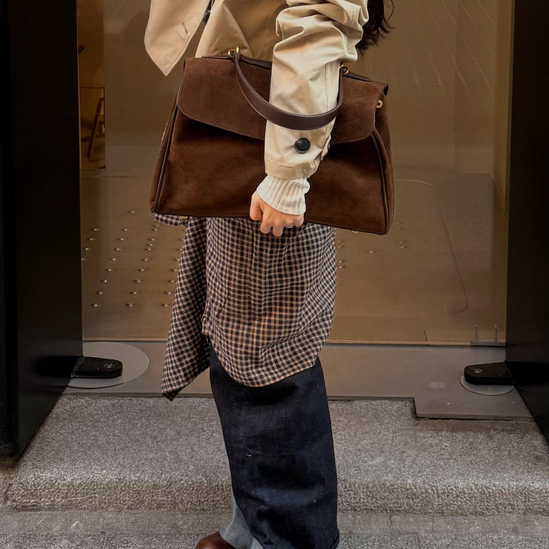 Ciara Essential Faux Suede Top Handle Bag in Brown