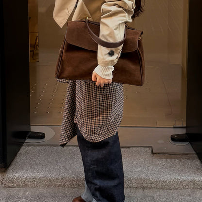 Ciara Essential Suede Top Handle Bag in Brown