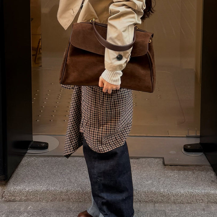 Ciara Essential Faux Suede Top Handle Bag in Brown