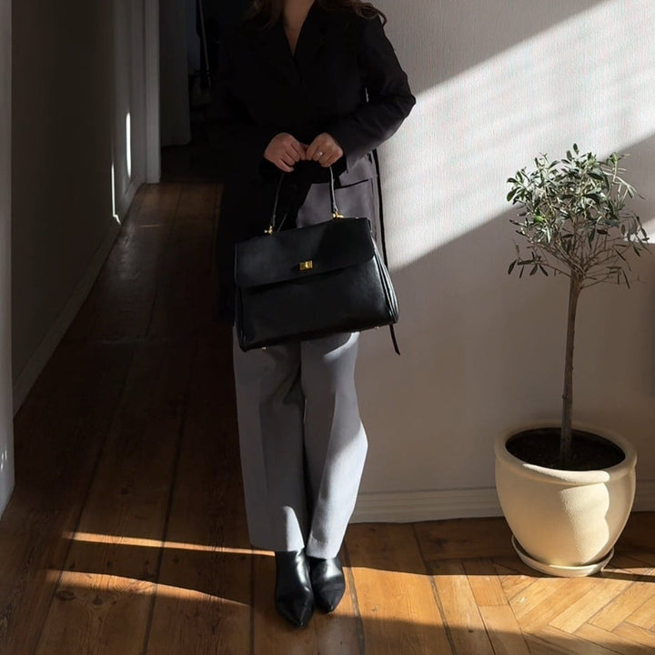 Ciara Essential Vegan Leather Top Handle Bag in Black