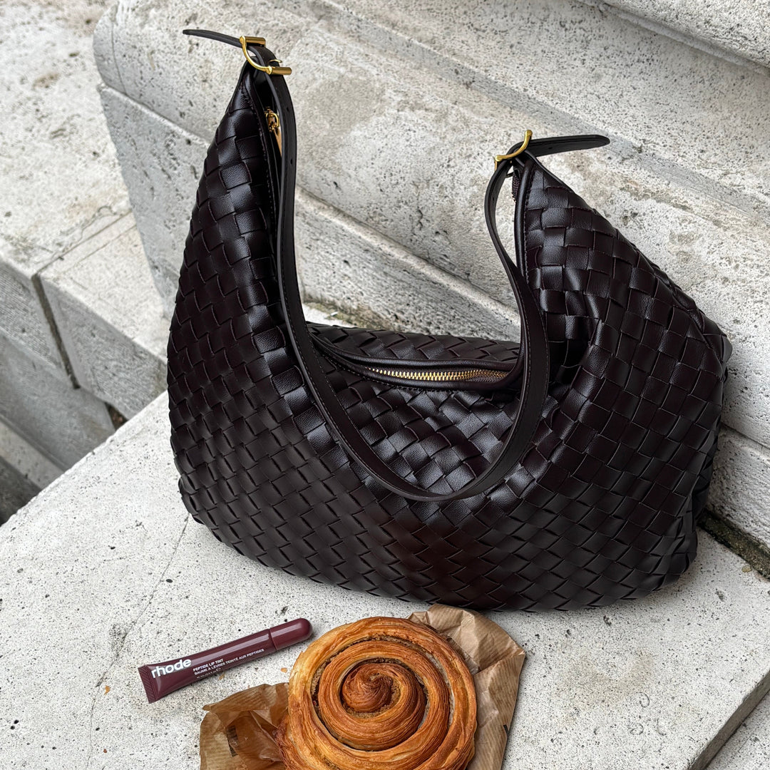 Hailey Woven Hobo Bag in Dark Brown