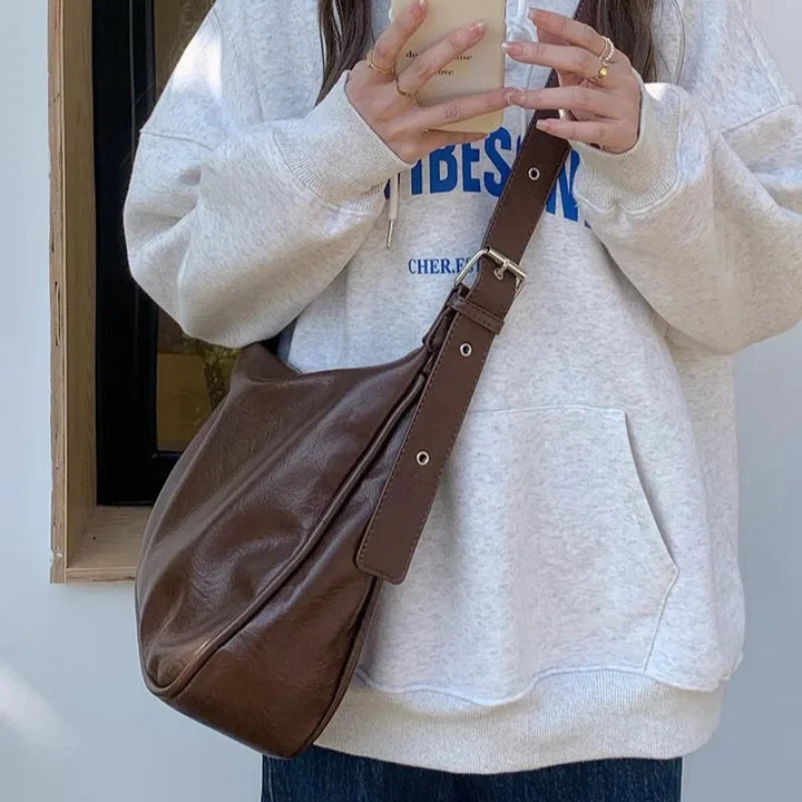 Vintage Office Slouchy Hobo Shoulder Bag in Taupe