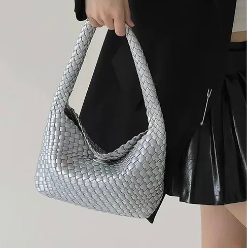Woven Hobo Bag in Silver