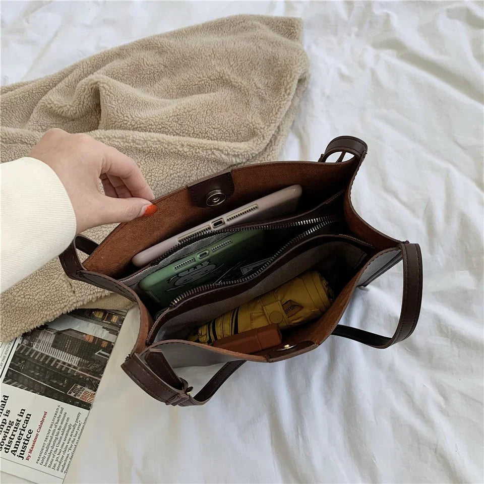 Nova Structured Bucket Tote in Brown