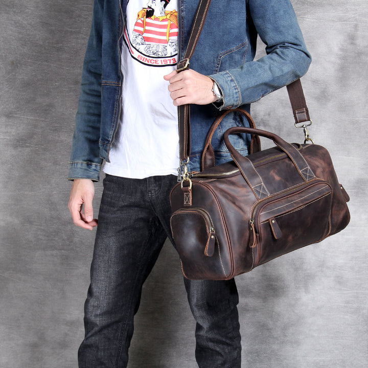 Men's Leather Travel Duffel Bag – Spacious Multi-Pocket Organization