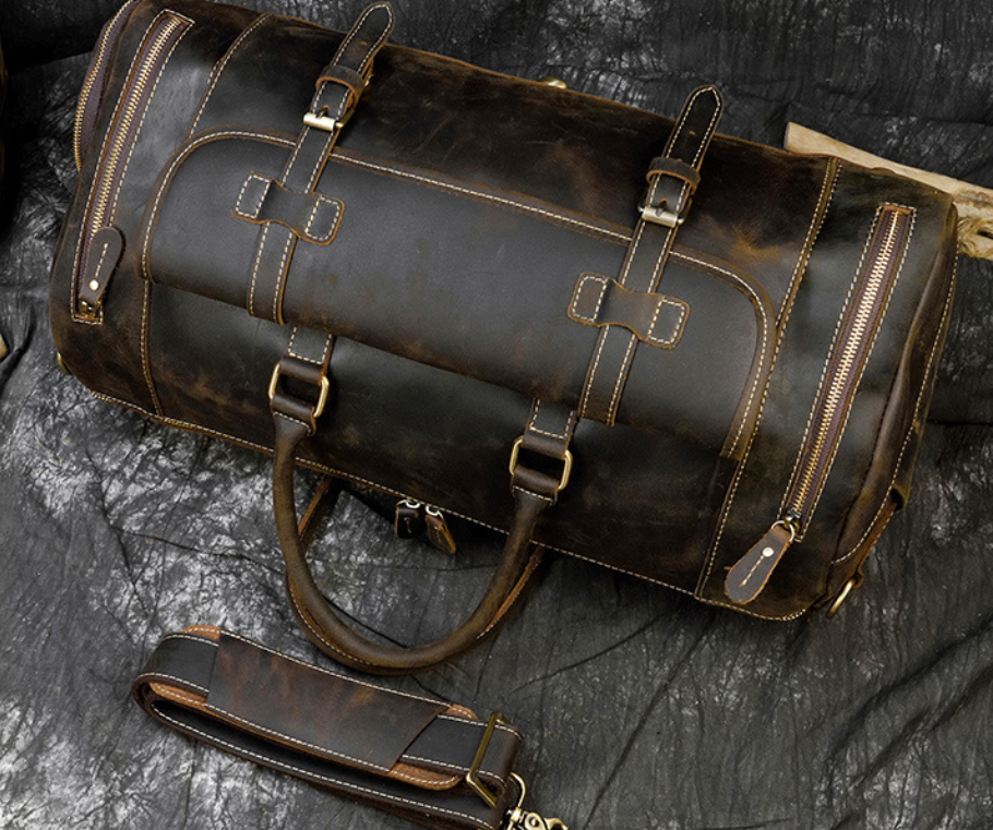 Men's Leather Travel Bag – Crazy Horse Full-Grain Cowhide, 36–55L