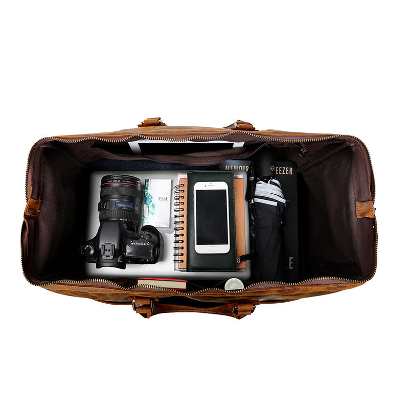 Men's Genuine Leather Travel Handbag – Large Capacity Top Handle