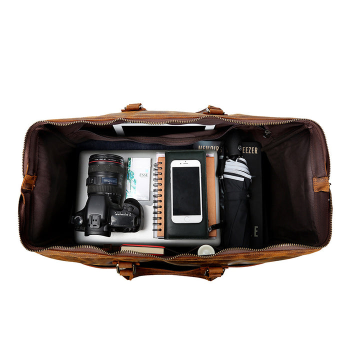 Men's Genuine Leather Travel Handbag – Large Capacity Top Handle