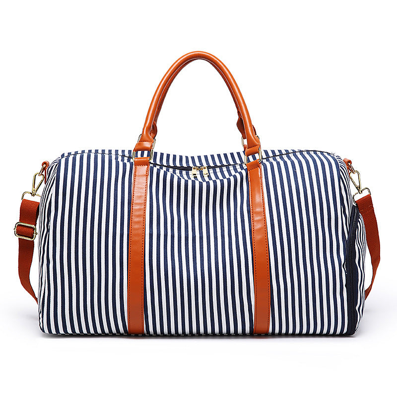 Canvas Duffel Bag – Stripe Contrast, Spacious Travel Carryall