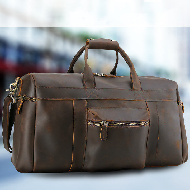 Men's Cowhide Leather Duffel Bag – Large Capacity with Hard Handle