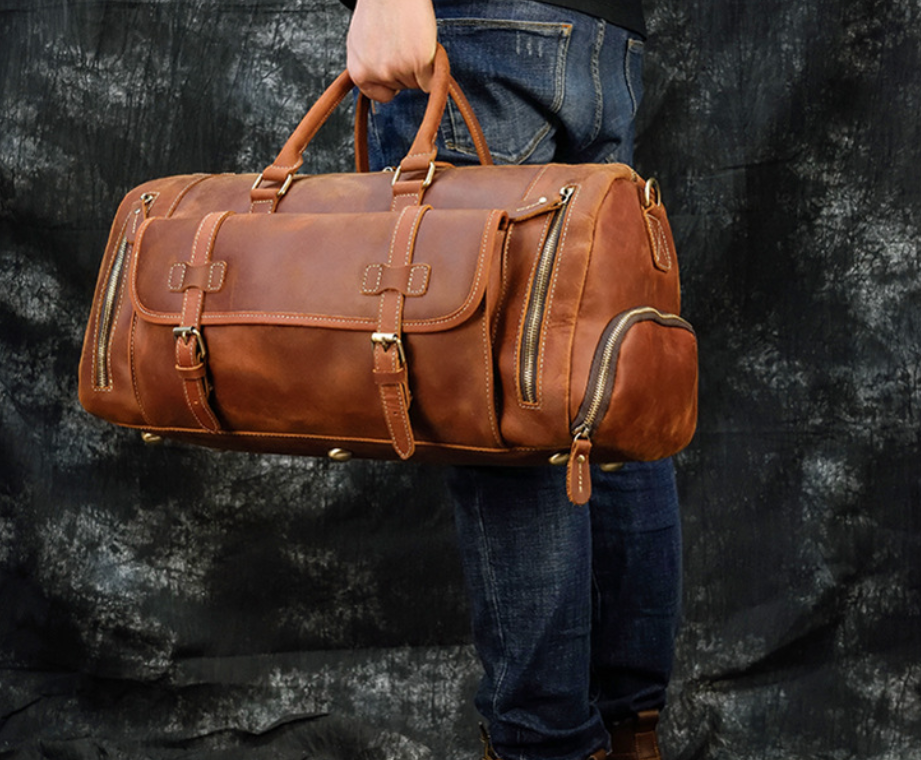 Men's Leather Travel Bag – Crazy Horse Full-Grain Cowhide, 36–55L