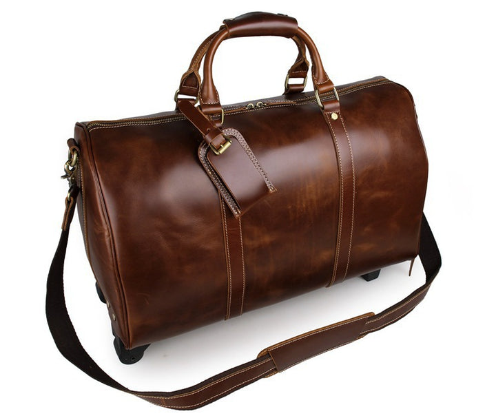 Men's Leather Travel Bag – Structured Carry-All with Trolley Sleeve