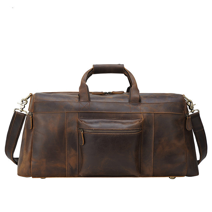 Men's Cowhide Leather Duffel Bag – Large Capacity with Hard Handle