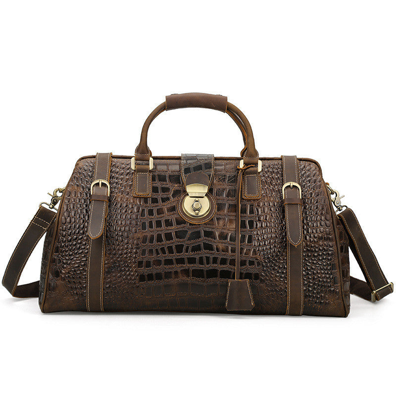 Men's Leather Travel Bag – Embossed Cowhide Structured Overnight Carry