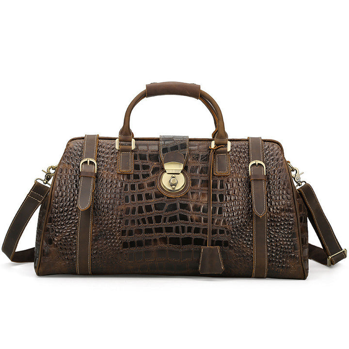 Men's Leather Travel Bag – Embossed Cowhide Structured Overnight Carry