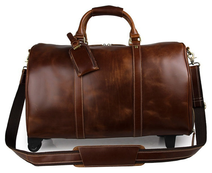 Men's Leather Travel Bag – Structured Carry-All with Trolley Sleeve