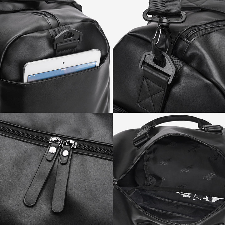 Men’s Gym Bag – Medium Barrel Holdall in Vegan Leather with Zipper