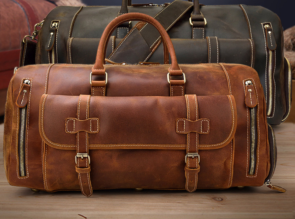 Men's Leather Travel Bag – Crazy Horse Full-Grain Cowhide, 36–55L