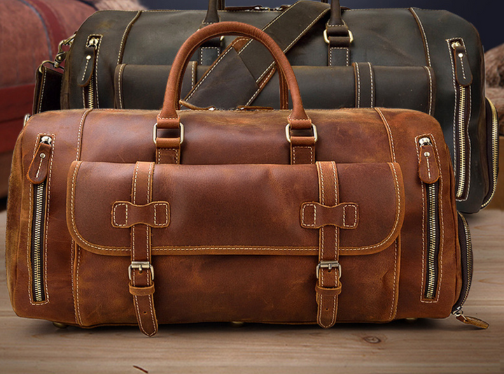 Men's Leather Travel Bag – Crazy Horse Full-Grain Cowhide, 36–55L