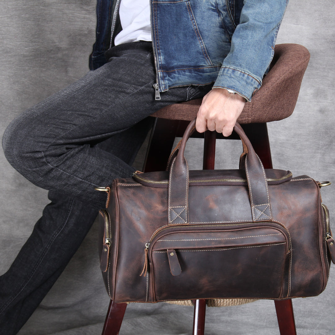 Men's Leather Travel Duffel Bag – Spacious Multi-Pocket Organization